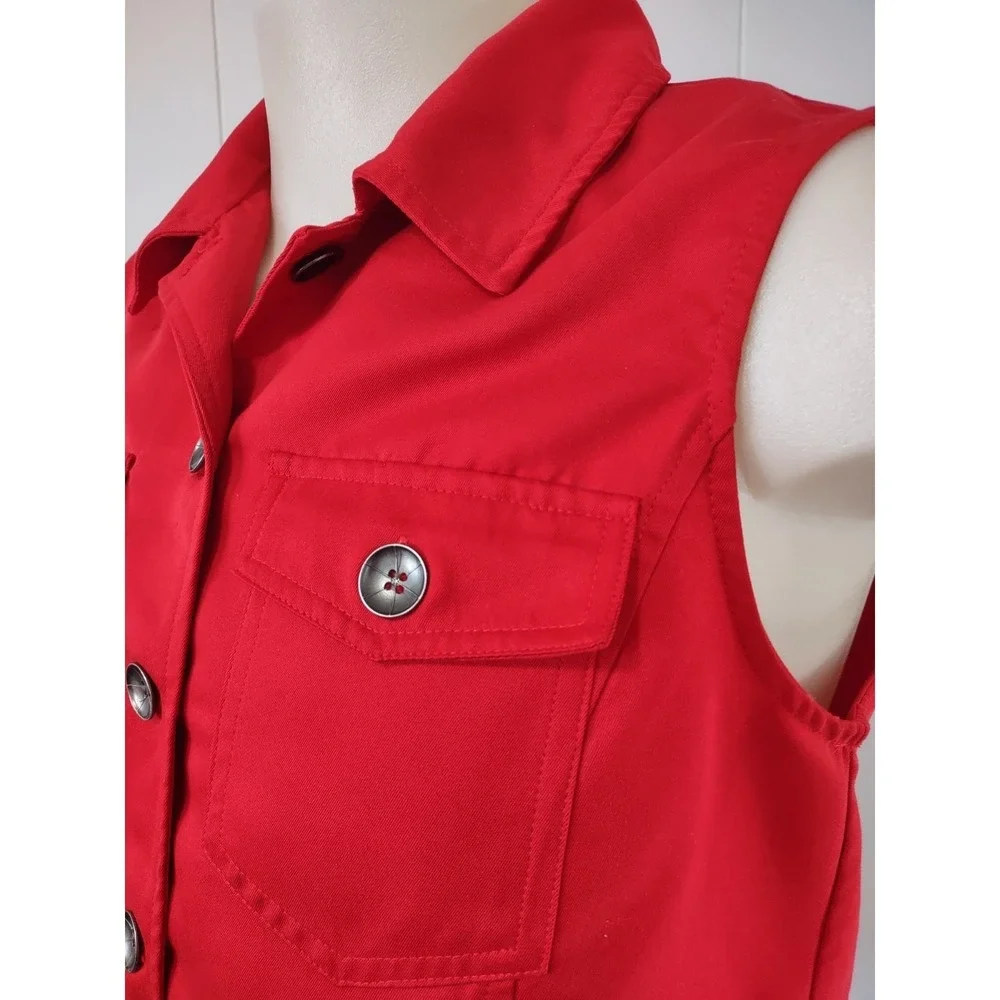 Southern Lady Vest Women's Size P10 Red Collared Sleeveless Button Up  2 Pockets